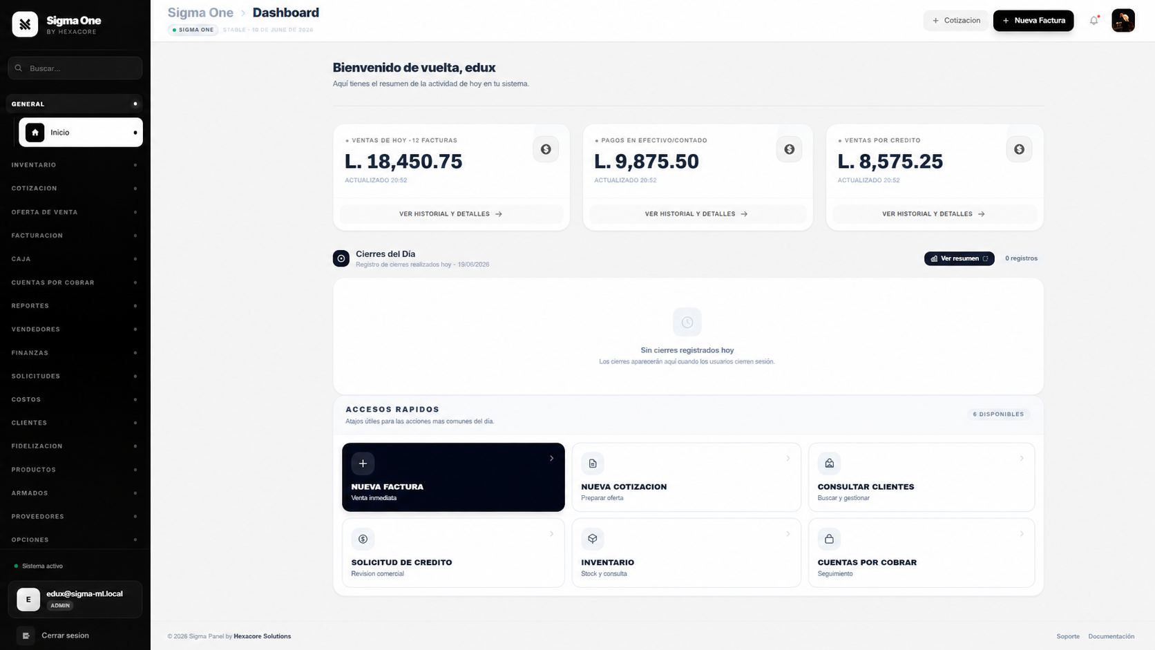 Sigma One Dashboard Mockup